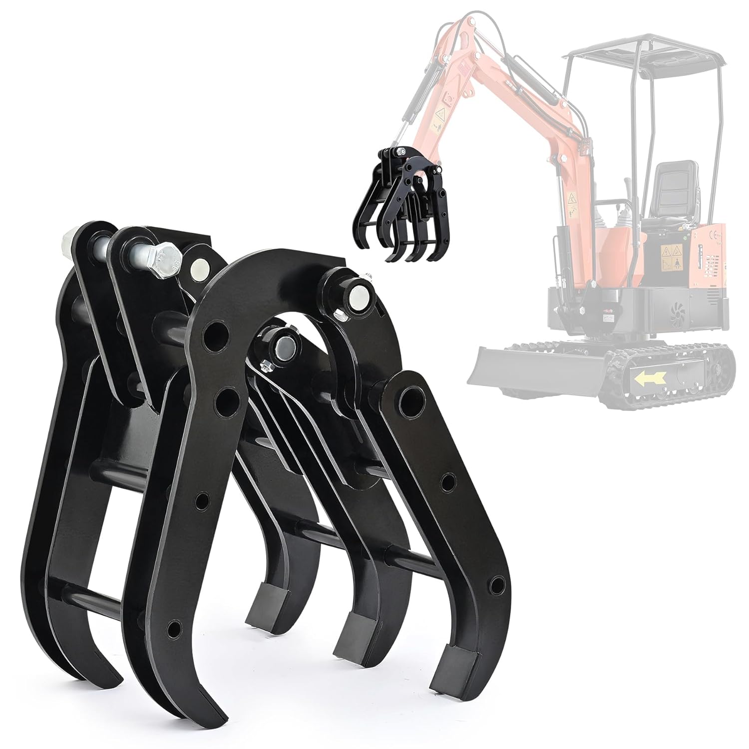 AHM Mini Excavator Grabber Attachment, Wood Grapple for Small Diggers Machinery up to 2 Tons, Mechanical Metal Gripper Excavator Accessories for Rock Handling Log Moving
