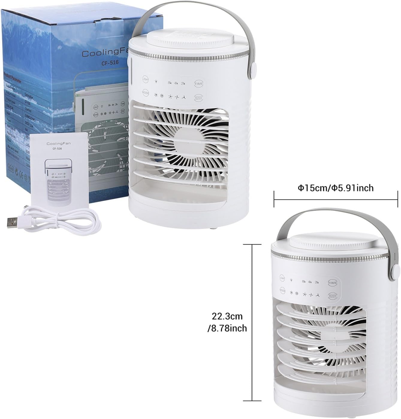 KtEli Portable Air Conditioners, 600ml Evaporative Mini Air Conditioner 3-IN-1 Portable AC Unit, 7 Color Lights Personal Air Conditioner Portable for Room Bedroom Office Camping