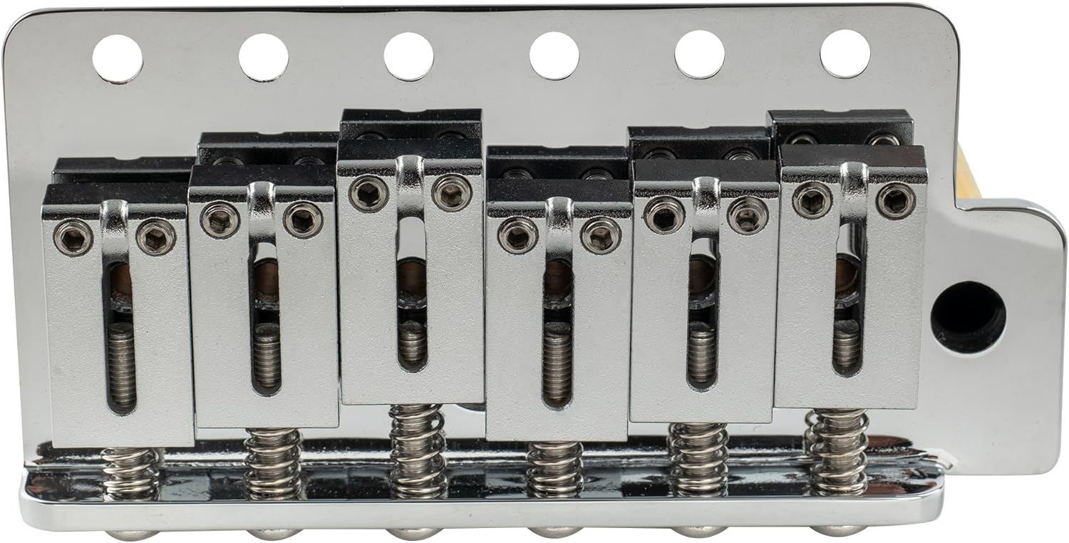 Musiclily Ultra 56mm (2-7/32 inch) American Vintage Style 6-Screw ST Tremolo Bridge with Modern Brass Saddles 42mm Solid Brass Block Push-In Arm for Strat Style Electric Guitar, Chrome