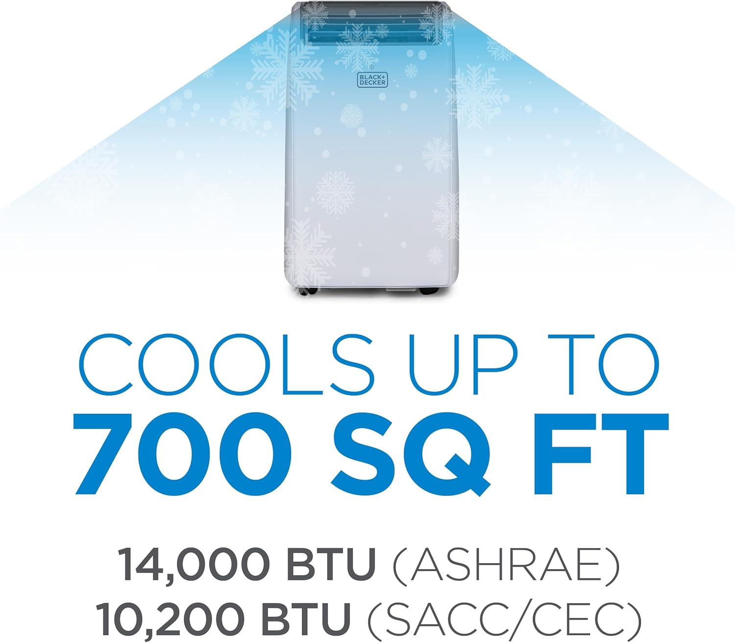 BLACK+DECKER Smart Portable Air Conditioner with Heat, 14,000 BTU (10,200 BTU SACC) Cooling, 12,000 BTU Heating for Rooms up to 700 Sq. Ft., Follow Me Remote, BPACT14HWT, White