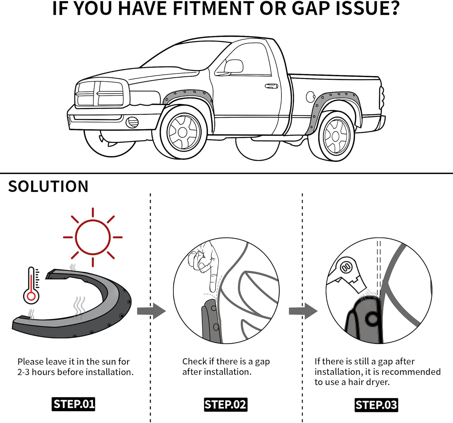 LEDKINGDOMUS Fender Flares Kit Compatible for 1999-2007 Ford F-250 / F-350 / F-450 Super Duty, UV Protected Dura-Flex Material Smooth Black Finish Front Rear Fenders Pocket Rivet Style 4pcs