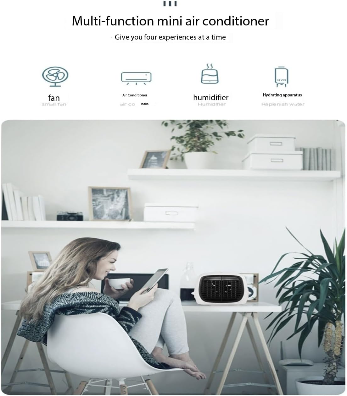 Mini Portable Air Conditioner, USB Mini Air Cooler Fan Portable Desktop Small Fan, Suitable for Home, Dormitory, Office