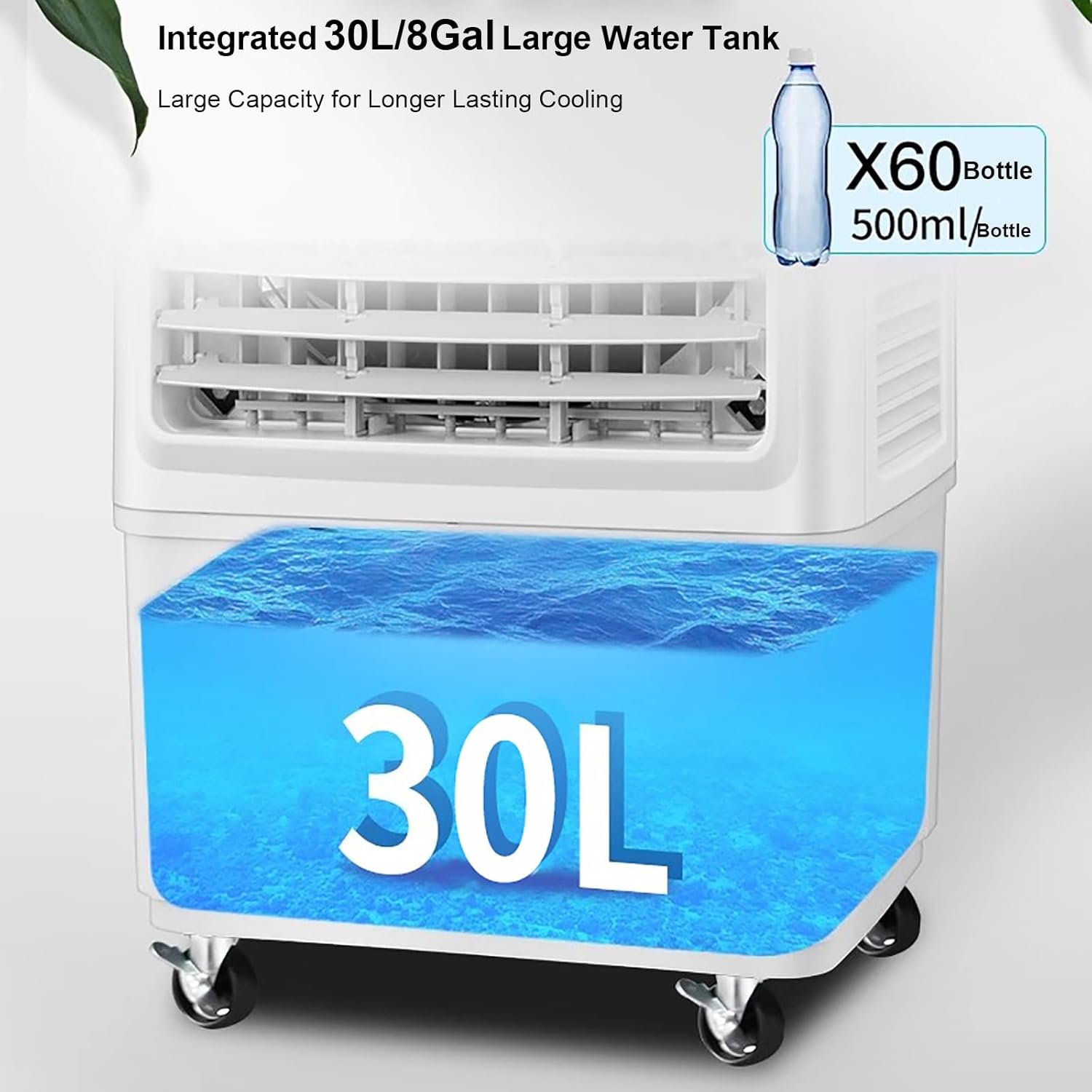 Evaporative Air Cooler, 3 In 1 Ventless Portable Air Conditioner, 8 Gallon Swamp Cooler with 90° Oscillation, 4 Ice Packs, 3 Speeds Cooling Fan For Home, Office, Supermarket