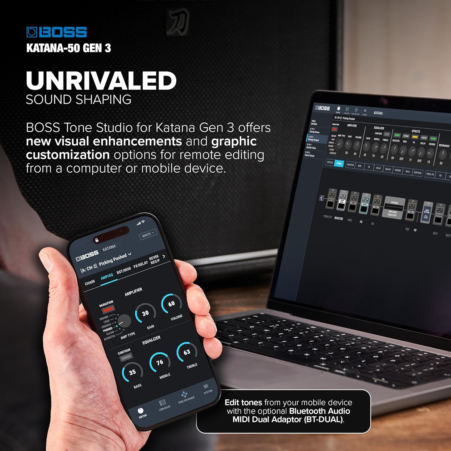 BOSS Katana-50 Gen 3 Guitar Amplifier | Compact 50-Watt Combo Amp | Custom 12-Inch Speaker | Evolved Tube Logic Sound | 12 Amp Characters | Onboard BOSS Effects | Advanced Connectivity & More