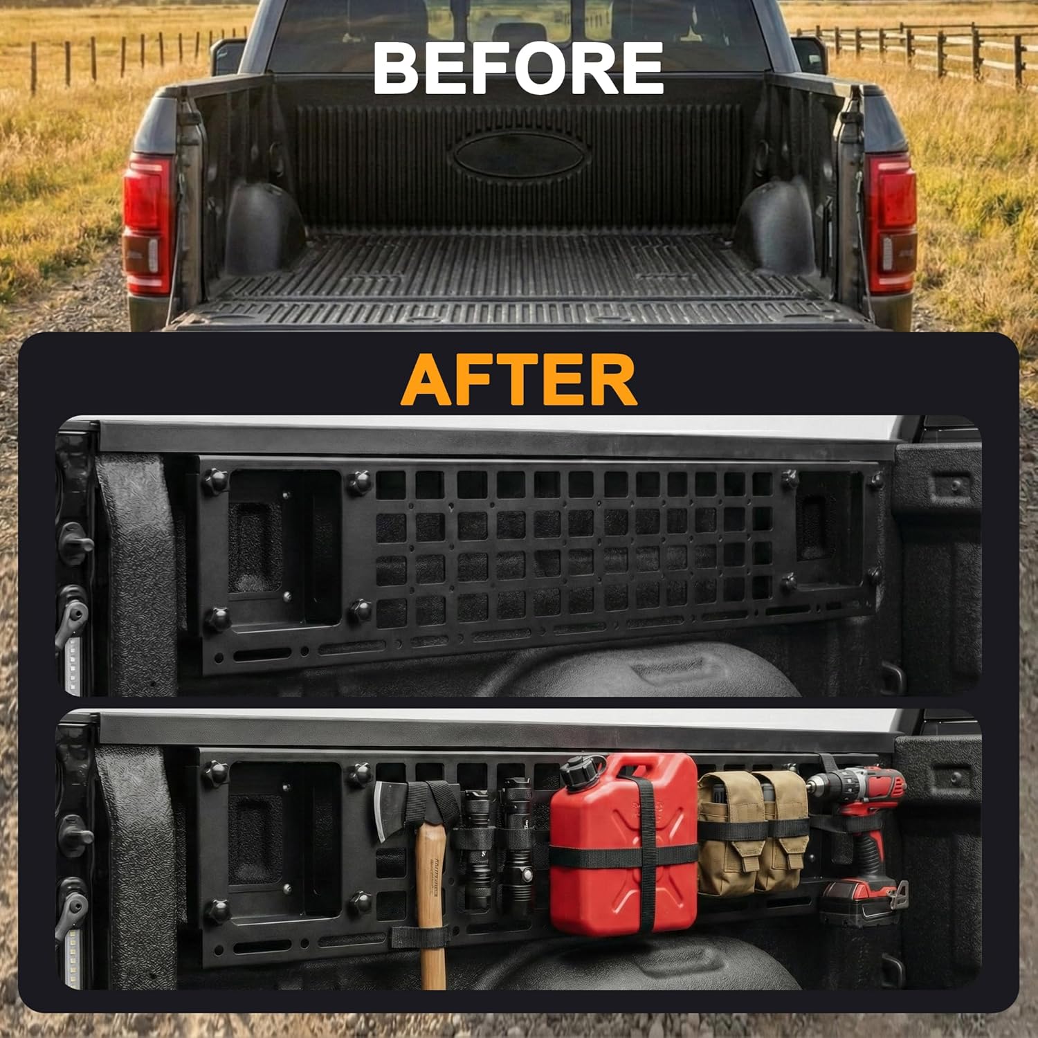 Side Truck Bed Molle Panel Rack System Compatible with 2019-2026 Ford F150 Only 5.5ft Bed Accessories, Truck Storage Organizer Tools Rack, Rear Cargo Shelf Replacement, Truck Bed Organizer & Storage