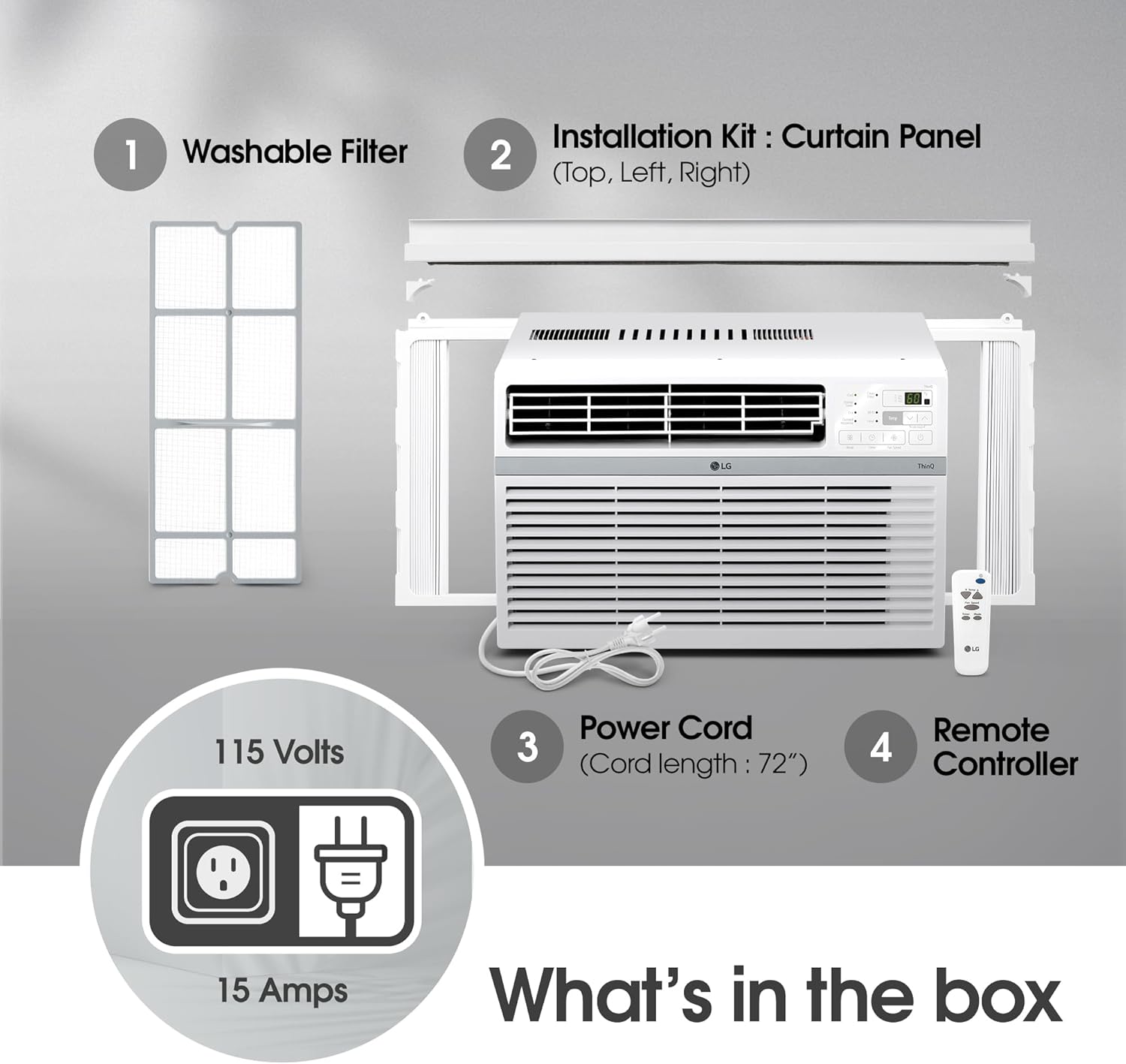 LG LW1024RSMX Window Conditioner, Wi-Fi Enabled w/Remote, 450 Sq.Ft, 4-Way Air Deflection, 3 Cooling and Fan Speeds, 115V, 10,000 BTU, White