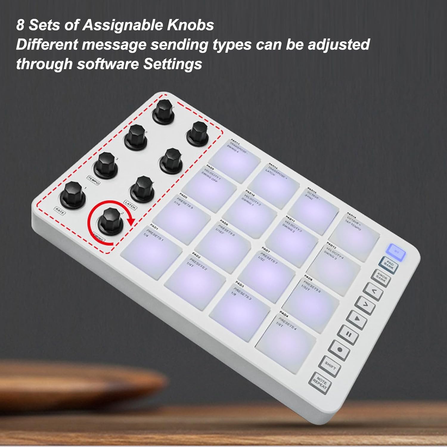 MIDI Controller, USB MIDI Pad Controller MIDI Beat Maker Machine with 16 RGB Drum Pads and 8 Rotating Knobs