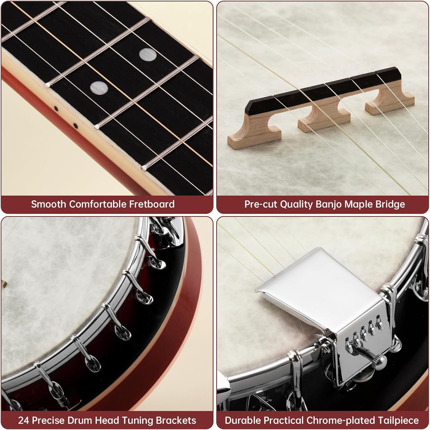 Kmise Banjo, 5 String Banjos with Remo Head Full Size 38 Inch Closed Back with Removable Resonator, Strings Pack, Finger Picks, Strap, Case, Tuner Set Accessories for Starter Adults Beginner Gift