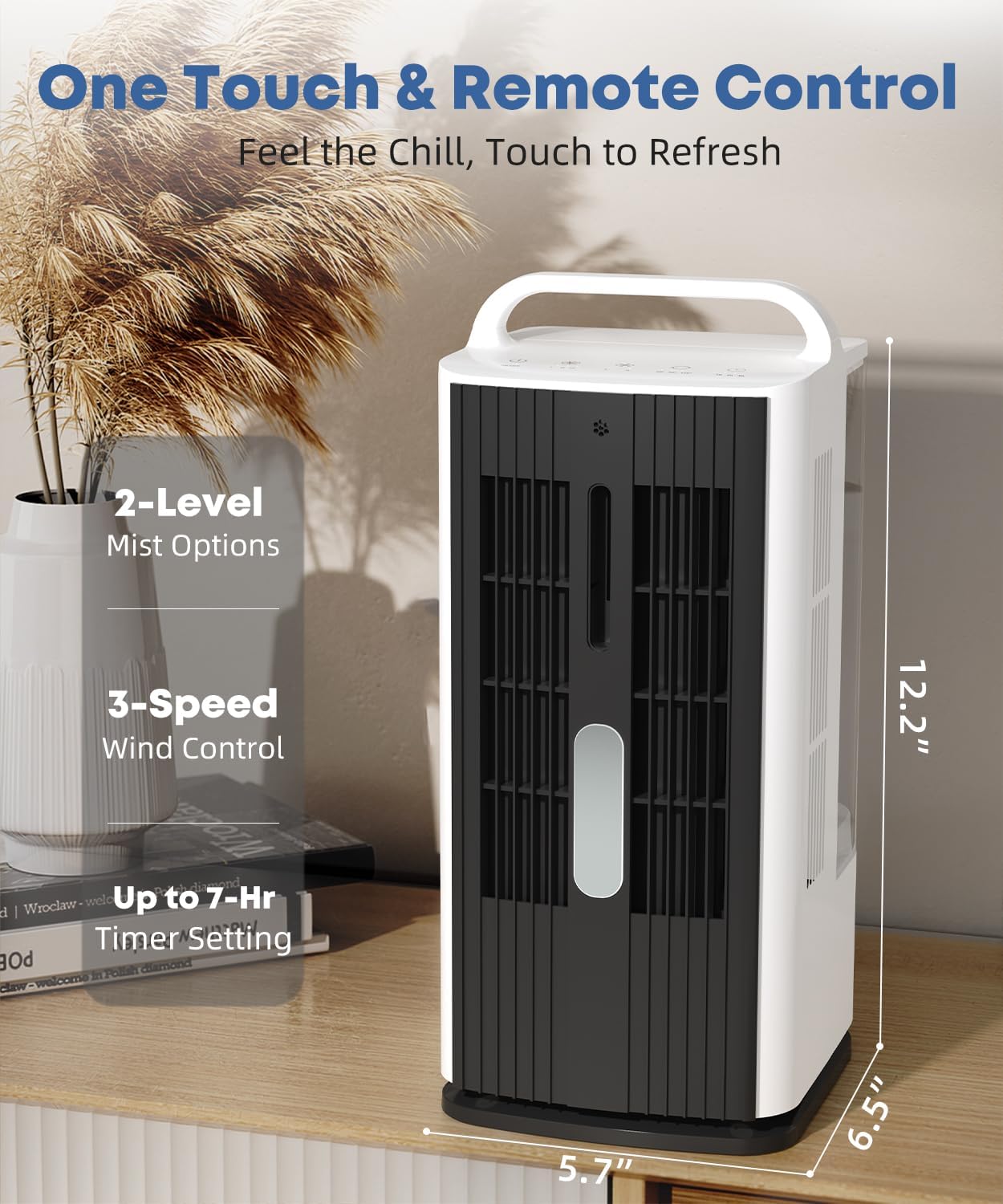 Portable Air Conditioner with Remote Control, 1700ml Evaporative Cooler with 7 Color LED Lights, 120° Oscillating Mini Air Conditioner with 3 Speeds & 7H Timer for Bedroom, Office Indoor Use