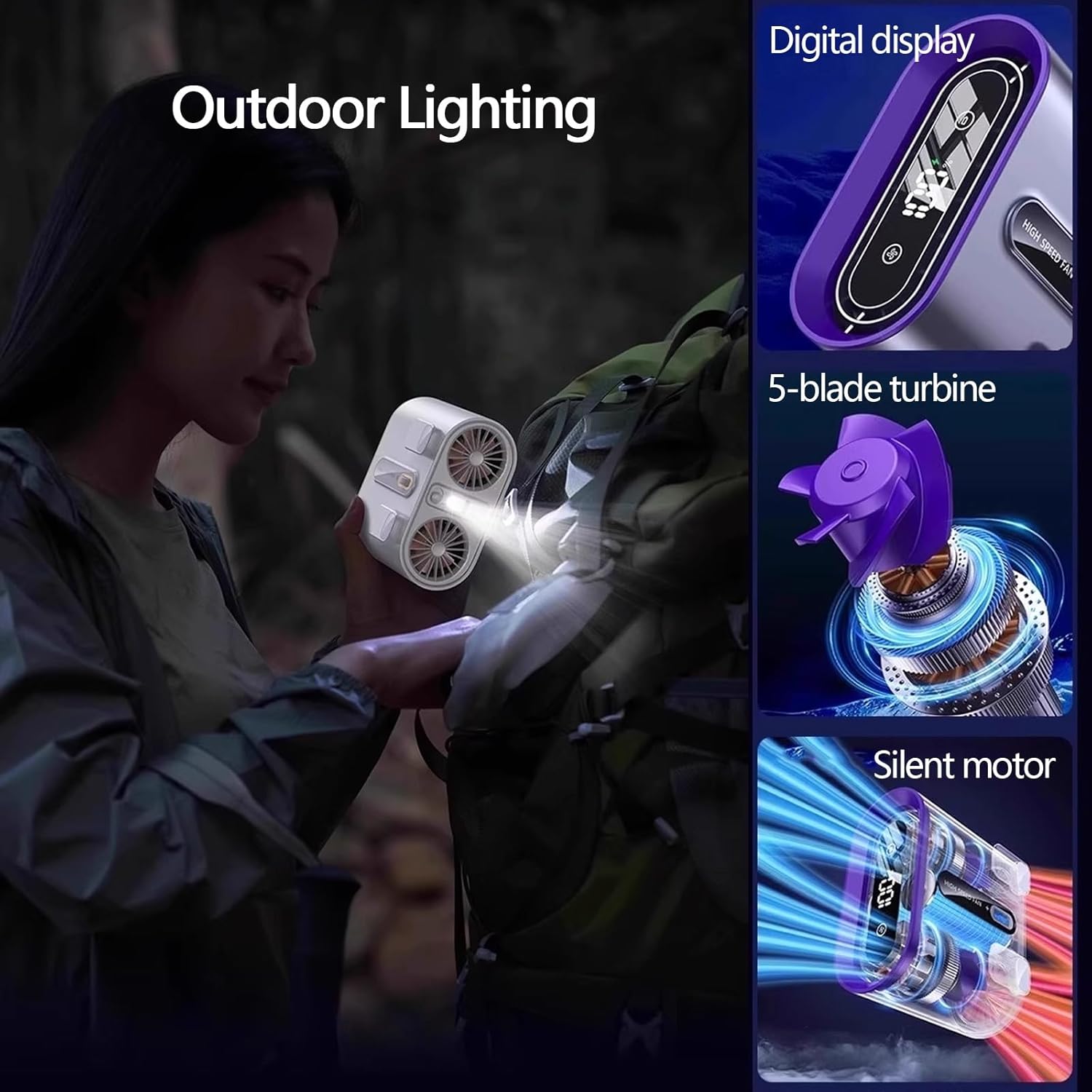 Portable Air Conditioner Fan Outdoor 3 Ways to Wear Desk Air Conditioner for Office Quiet Small with Lighting for Room Garage Patio Camping