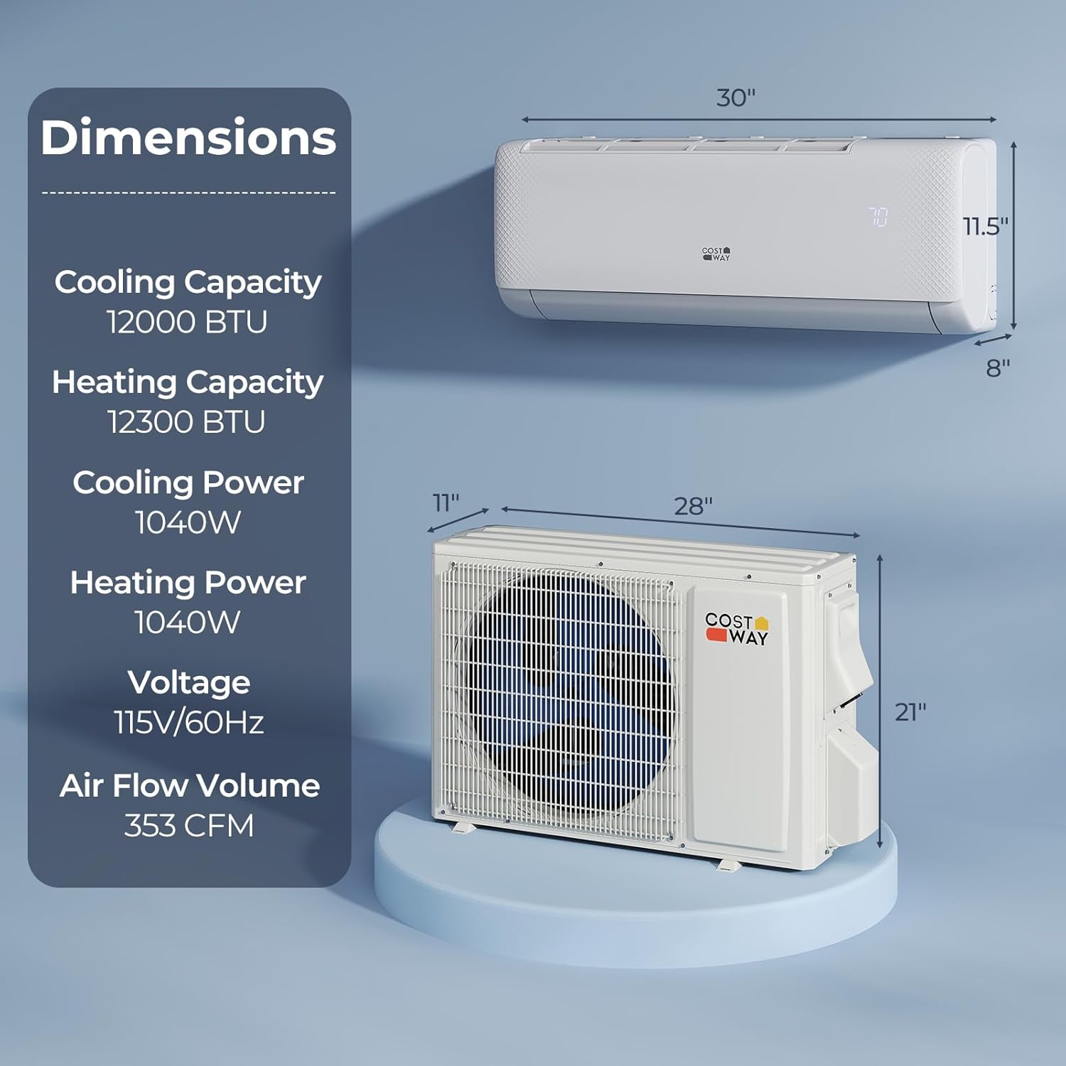 COSTWAY 12000 BTU Mini Split Air Conditioner, with Heat Pump, 22 SEER2 115V Inverter, 24H Timer, Auto Clean, Remote Control for Rooms up to 750 Sq.Ft (Airtural Series)