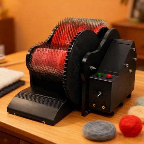 Electric Wool Felt Drum Carder with Foot Pedal Fast Fiber Blending, Impurity Removal, Color Mixing Combing Machine for and Wool Crafting