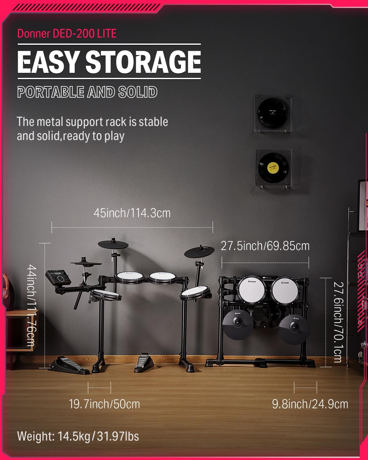 Electric Drums, Donner DED-200 LITE Electronic Drum Kit for Beginner with 450+ Sounds, USB MIDI, Quiet Mesh Pads, Throne, Headphones, Sticks and 40 Melodics Lessons