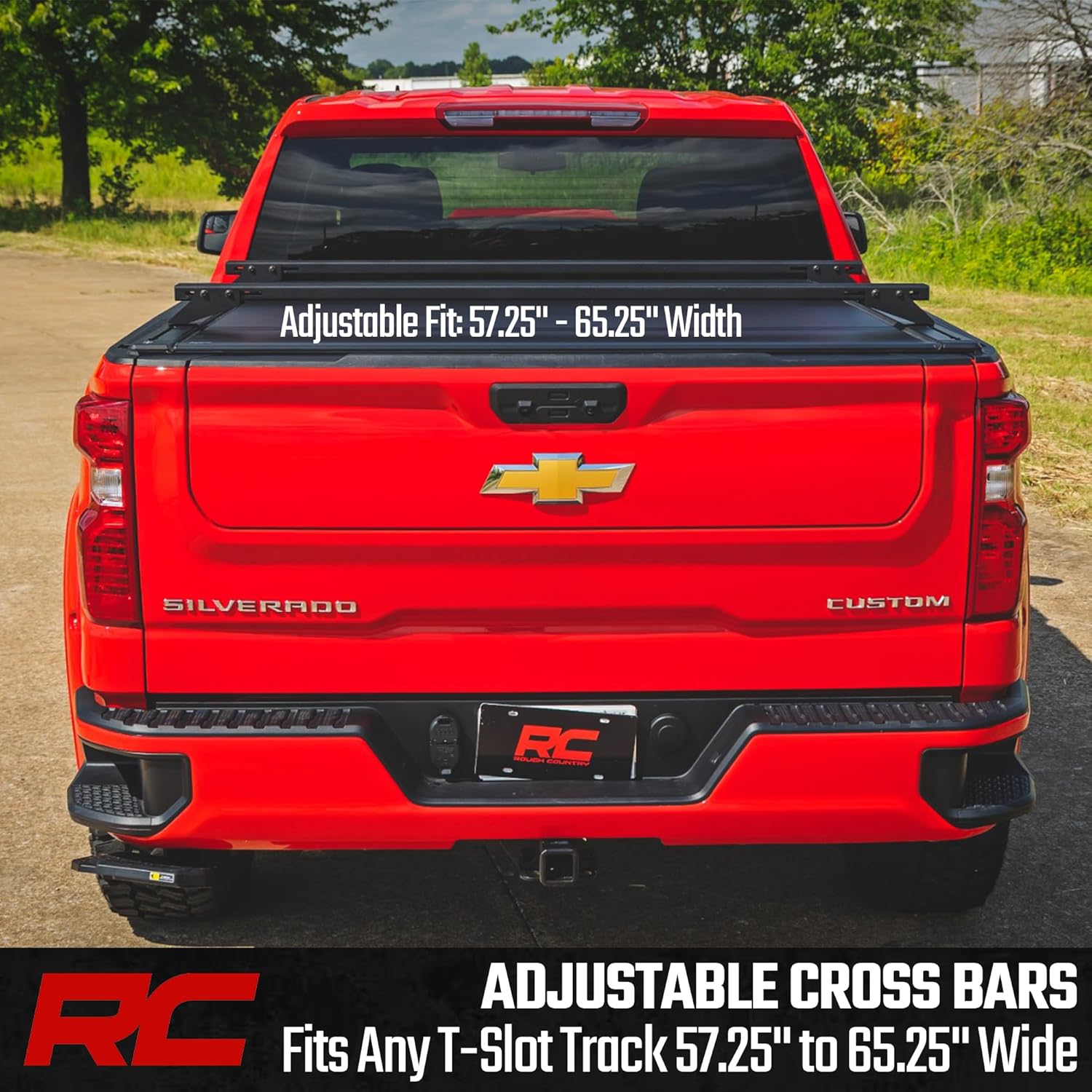 Rough Country Adjustable T-Slot Crossbars for Pickup Truck Beds – Fits 57.25