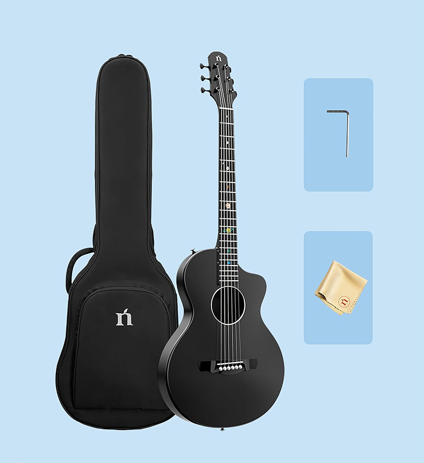 Natasha Carbon Fiber Acoustic Guitar, 38-inch Steel-string Guitarra,Durable 6-string Ultra-thin Guitar for Beginners (Black)
