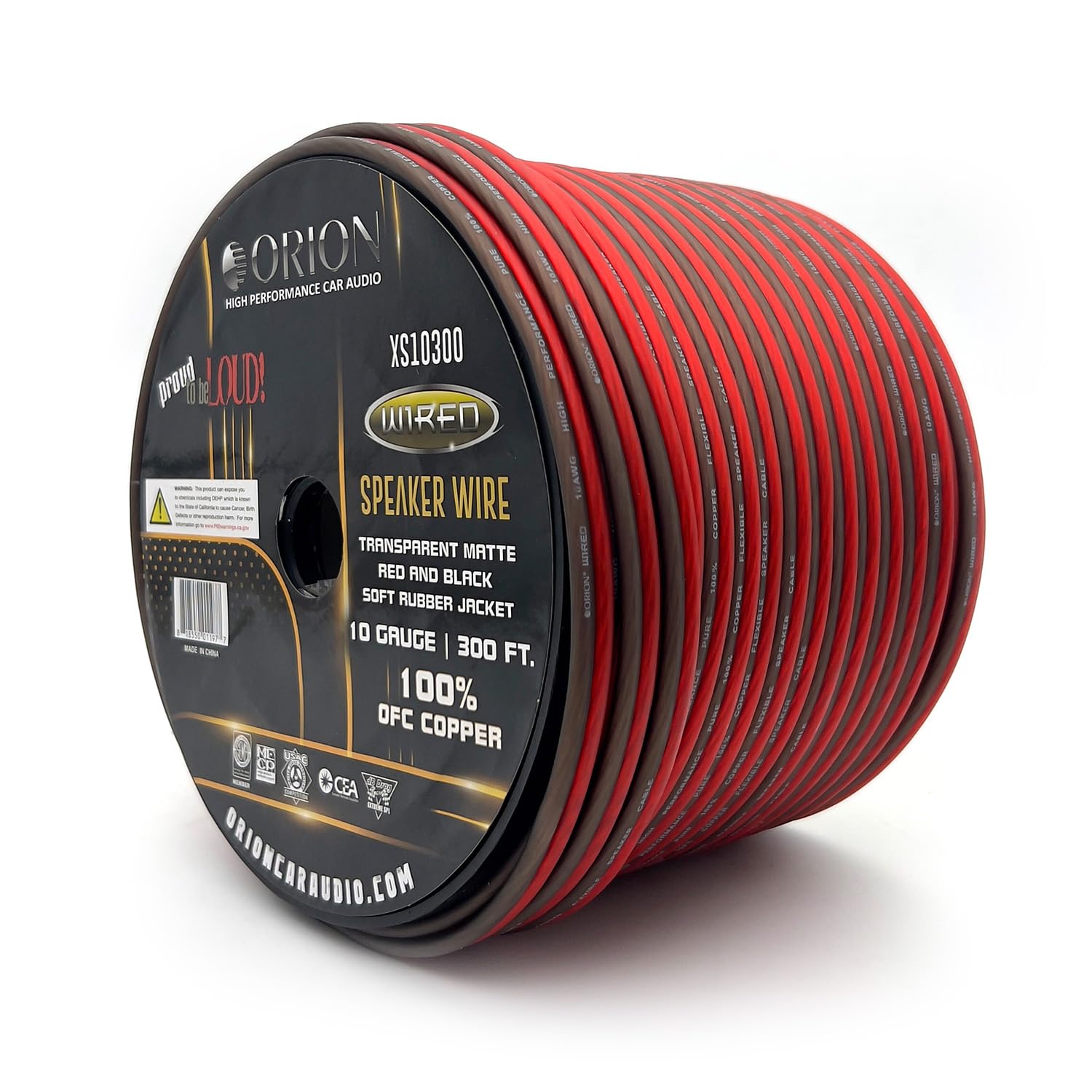Orion XS10300 10 Gauge Speaker Wire Roll (300ft) 100% OFC Copper – Car Audio Speaker Cable for Amplifier to Subwoofer Connections, Home Audio, PA Systems, and Custom Installs