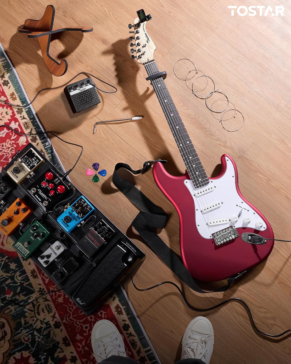 Tostar 39 Inch Full Size Electric Guitar Kit For Beginners And Adults,SSS Pickup Stratocaster Guitarra Electrica Set Includes Tremolo Bridge,Amp,Strings,Stand,Case Bag,Birthday Christmas Holiday Gifts