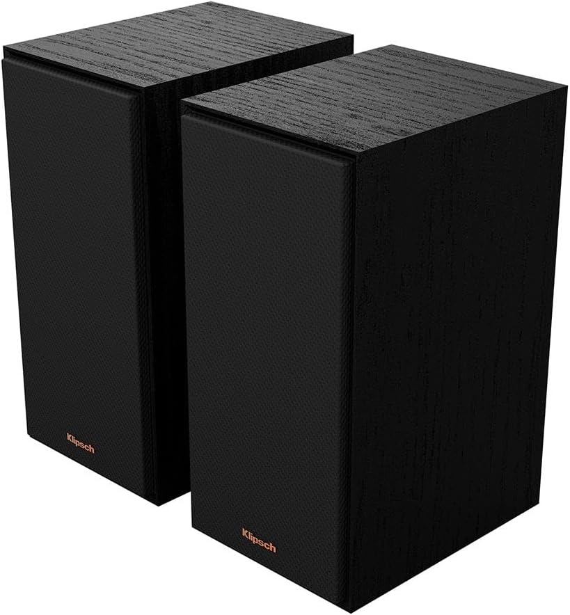 Klipsch Reference R-40PM Powered Bookshelf Speakers - 90-Degree x 90-Degree Tractrix Horn - Linear Travel Suspension - Sleek, Modern Appearance