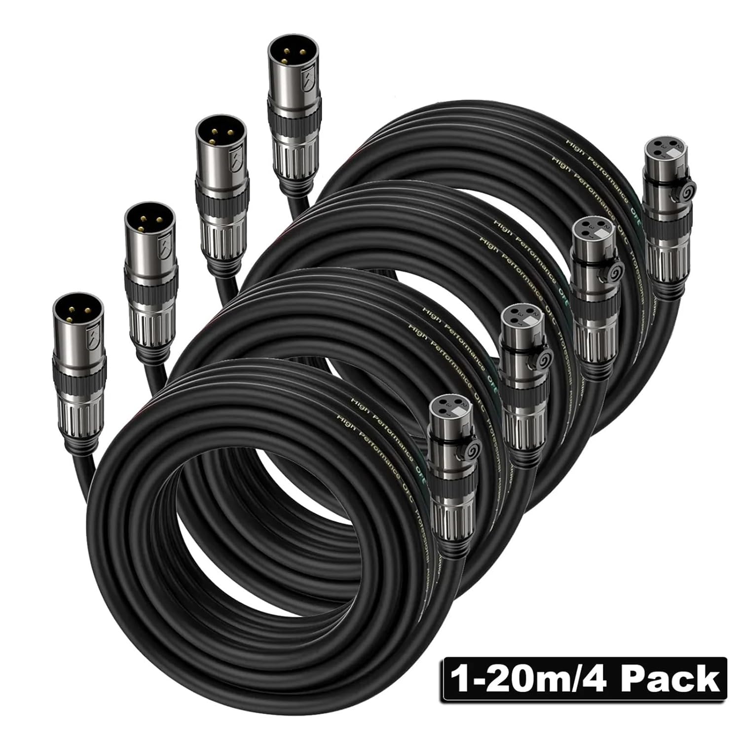XLR Cable 4 Pack XLR Microphone Cables 3-pin XLR Male to Female Balanced Mic Patch Cord for Speaker Mixer Amplifier Record Etc(8m)