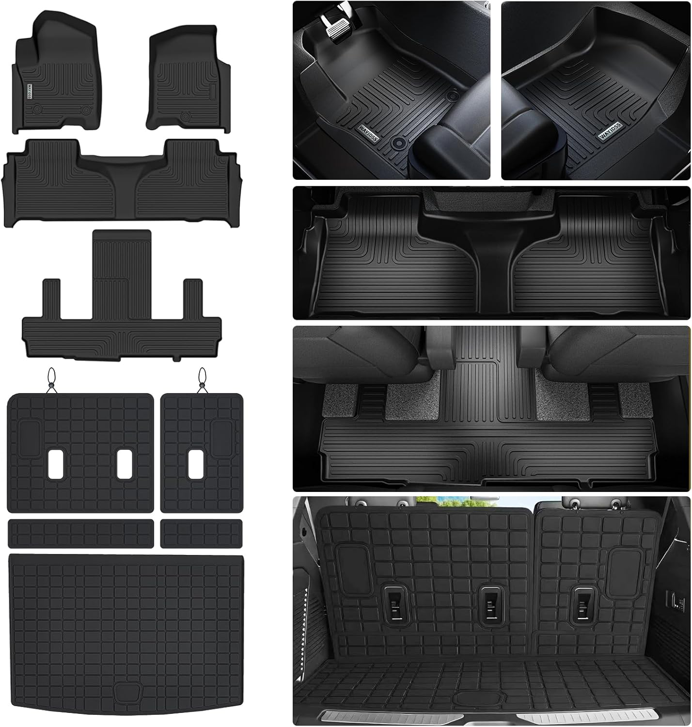 Floor Mats & Cargo Mat Mat & Backrest Mat for 2021-2026 Chevy Chevrolet Suburban 7 Seats Accessories-2 Row Bench Seat/GMC Yukon XL/Cadillac Escalade esv (Non Short) Car Floor Liners