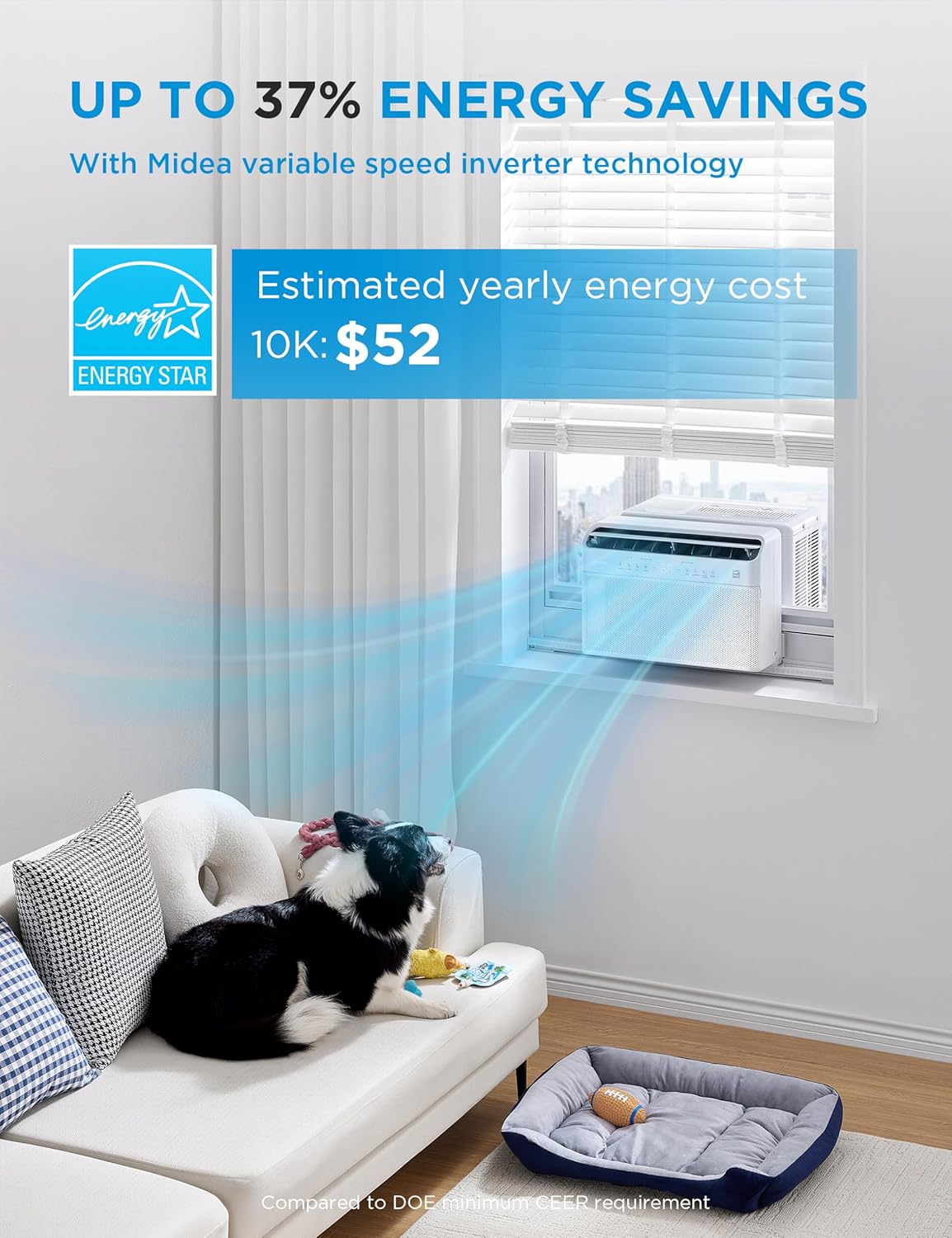 Midea 10,000 BTU U Shaped Smart Inverter Window Air Conditioner - Cools 450 Sq Ft, Ultra Quiet with Open Window Flexibility - Alexa/Google Assistant Compatible - 35% Energy Savings, Remote (Updated)