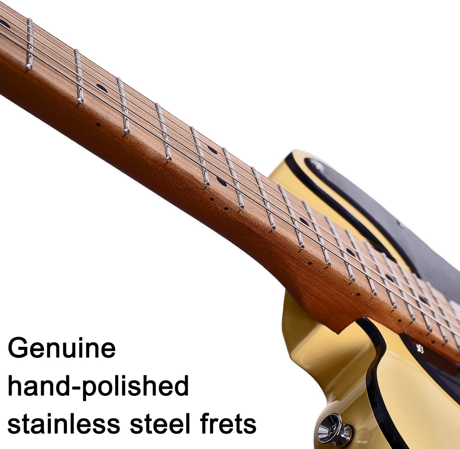 Boya&Ziqi BZT-098 Solid Body Electric Guitar, 22 Hand Polished Stainless Steel Frets, Roasted Maple Neck, Alder Body, S-S Pickups, Vintage Yellow