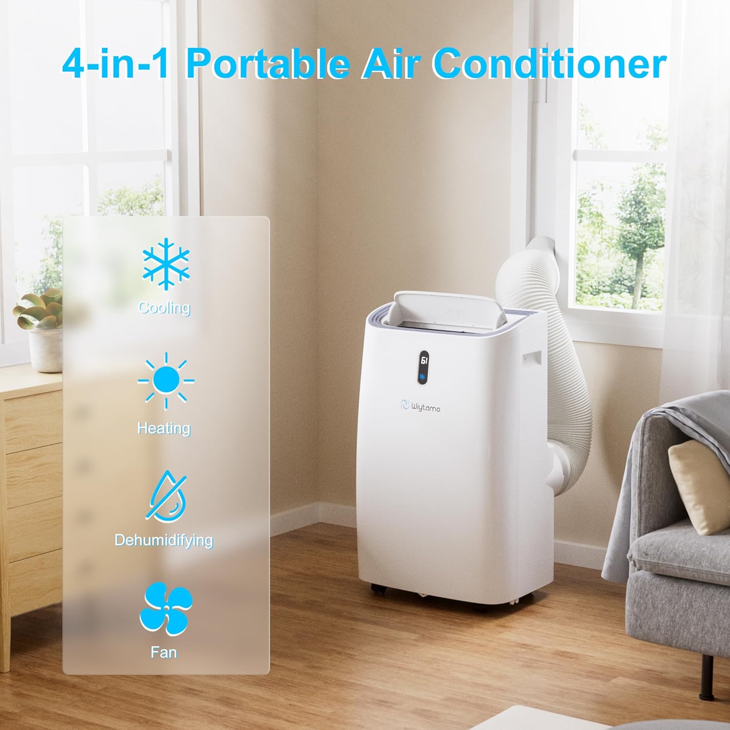 14,000 BTU Portable Air Conditioners for Room Up to 700 Sq.Ft, Cool, Heat, Dehumidifier & Fan 4 in 1 Portable AC Unit, Room Air Conditioner with LED Display & Remote/24 Hrs Timer/Auto Swing