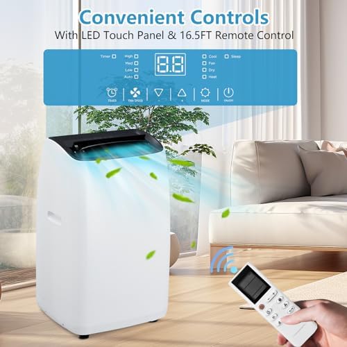 Portable Air Conditioner,14000 BTU Freestanding AC Unit for Rooms up to 750 Sq.Ft,Cooler, Heater, Dehumidifier and Fan, 4-in-1 AC with Remote Control and Window Kit, Sleep Mode 53db, White