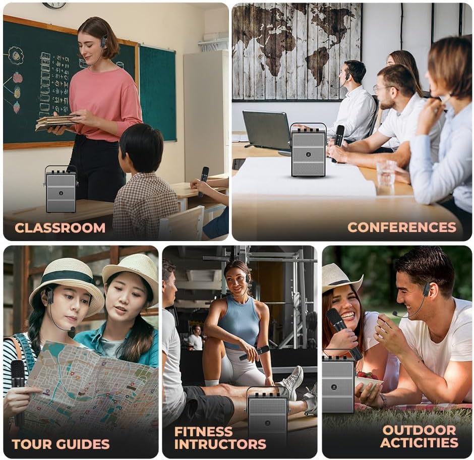 WinBridge S97 60W Bluetooth Speaker Mic– Powerful Wireless Voice Amplifier with Dual Microphones, Portable PA System & Karaoke Machine for Teachers, Sound Effects, Guitar Input, High Bass