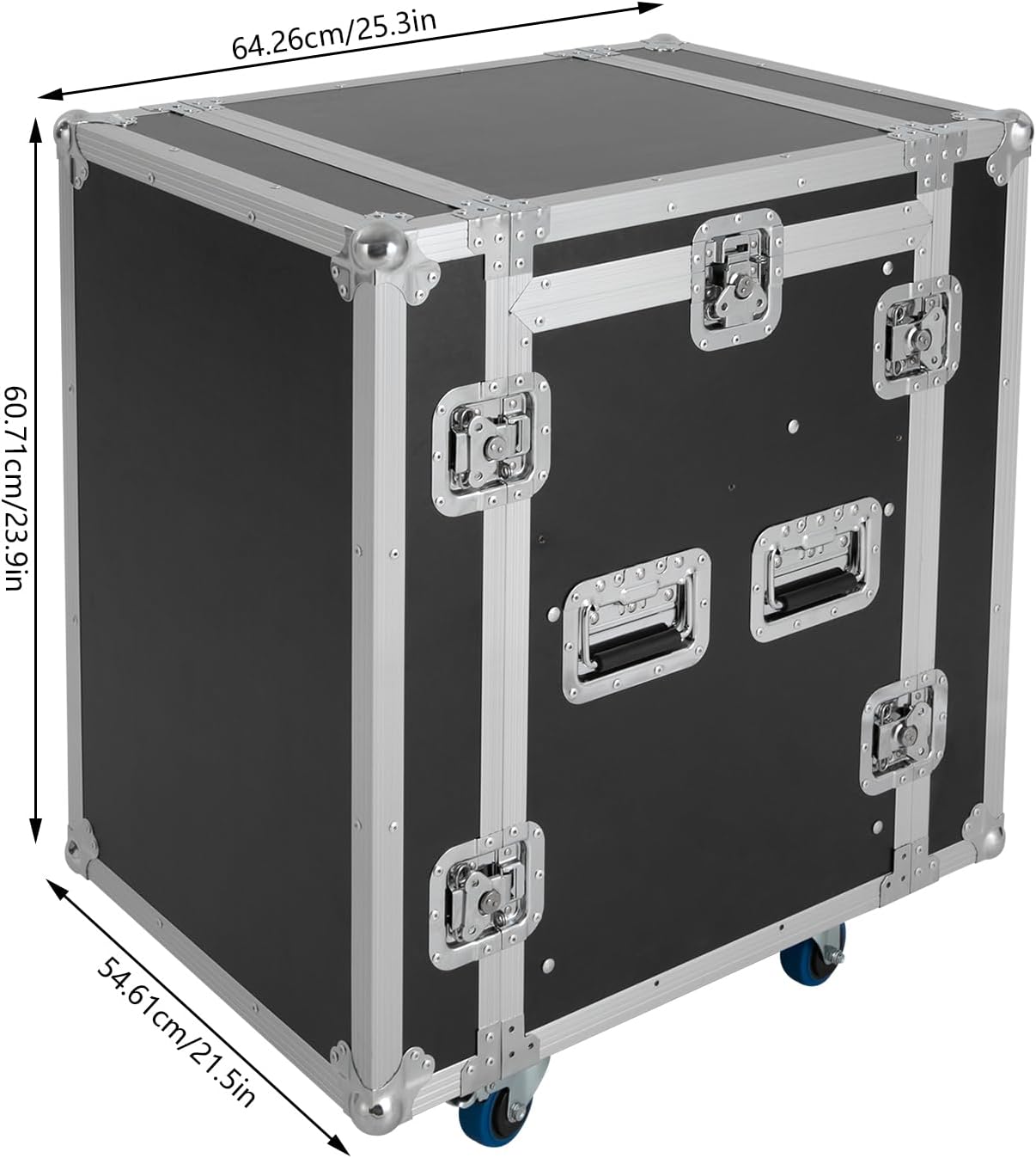 10U PA DJ Rack/Road ATA Case, Network & Stereo Rack with Slant Mixer Tops, 25’’ Depth DJ Work Table Rolling Studio Equipment Cabinet, Amplifier Mixer Storage Stand for Pro Tour Grade, Live Sound