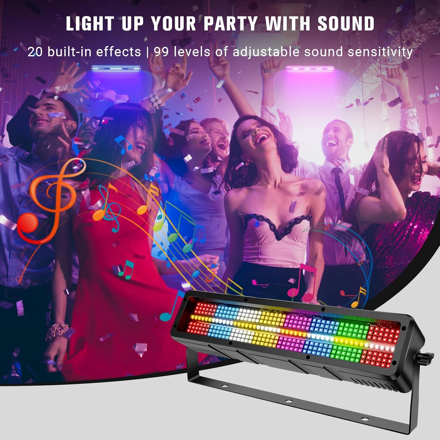 120W Stage Strobe Lights: 336LEDs RGBWA DJ Light Bar - Remote & DMX Master Slave Control - 16RGB & 8 White & 8 Amber Zones Chase Effect for Mobile Party Club Show Gig Band Halloween Performance