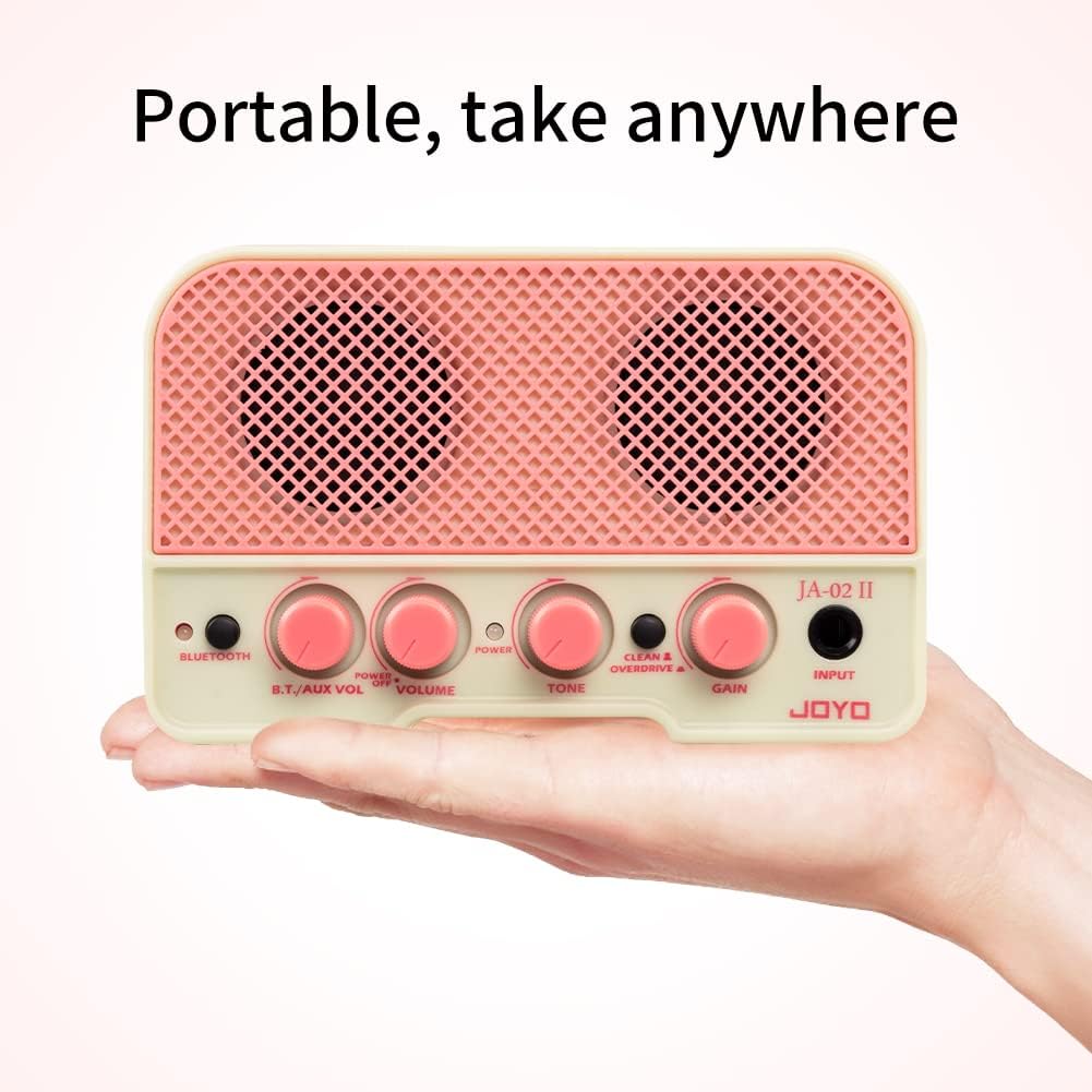 JOYO 5.8GHz Wireless Guitar System (JW-02S) Bundles with JOYO 5W Mini Practice Guitar Combo Amp (JA-02 II Pink)