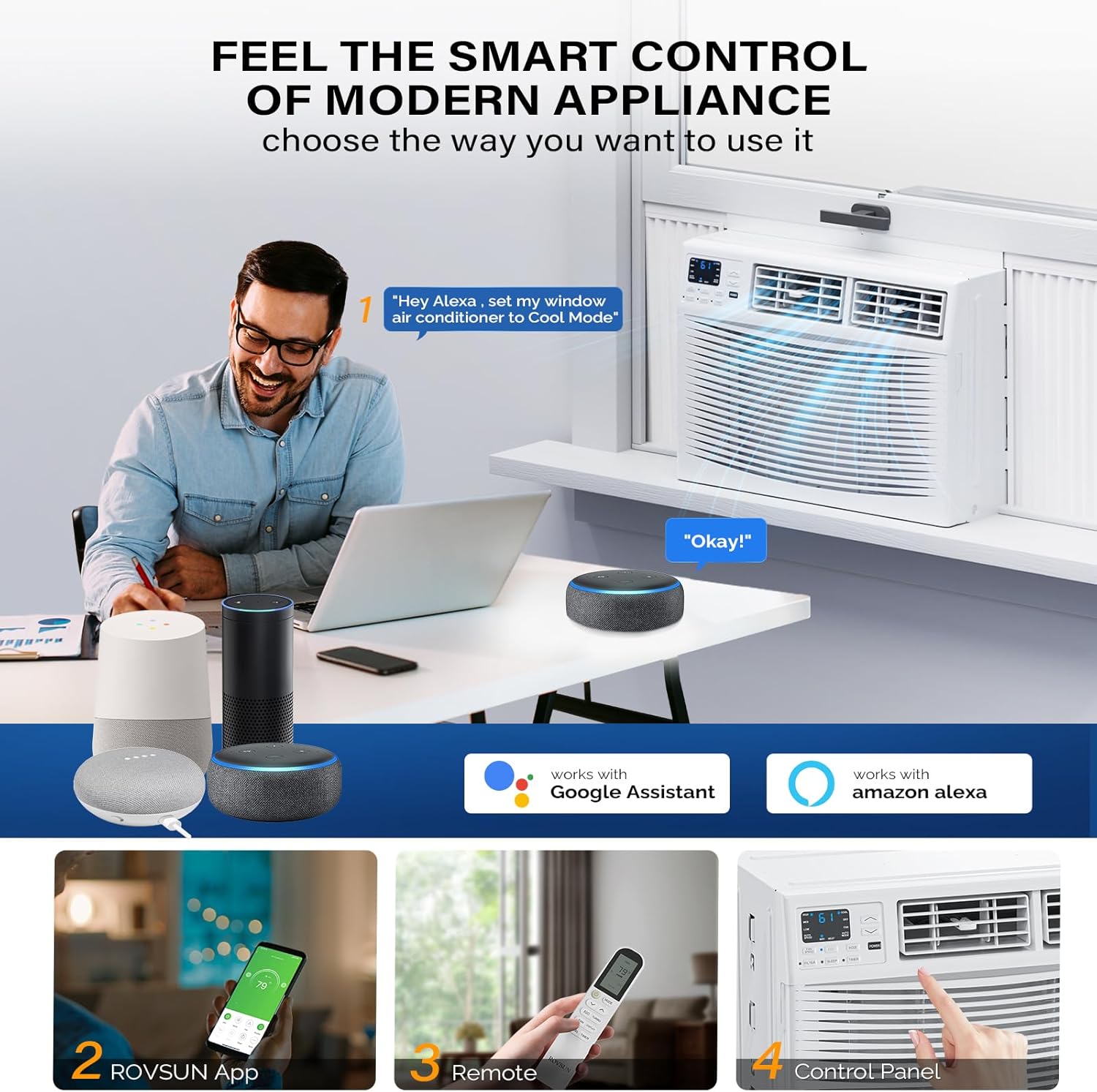 ROVSUN 23200 BTU Window Air Conditioner with Heat, Window AC Unit & Heater Combo with APP & Voice Smart Control, Timer Function & Easy Installation Kit, Work with Alexa/Google Assistant, 208/230V