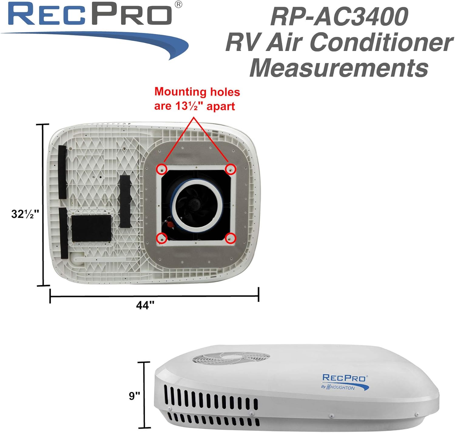 RecPro RV Air Conditioner 13.5K BTU | Low Profile Non-Ducted AC with Heat Pump | Quiet Cooling & Heating | 110–120V | Easy Install | for Campers, Travel Trailers, RVs, Motorhomes, Food Trucks (White)
