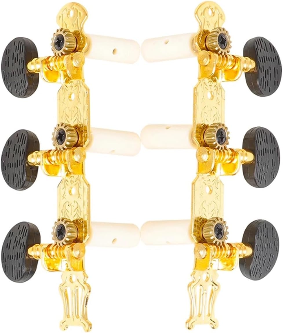 2PCS Classical Guitar Tuning Pegs Black & Gold Knobs with Screws for Acoustic Guitars