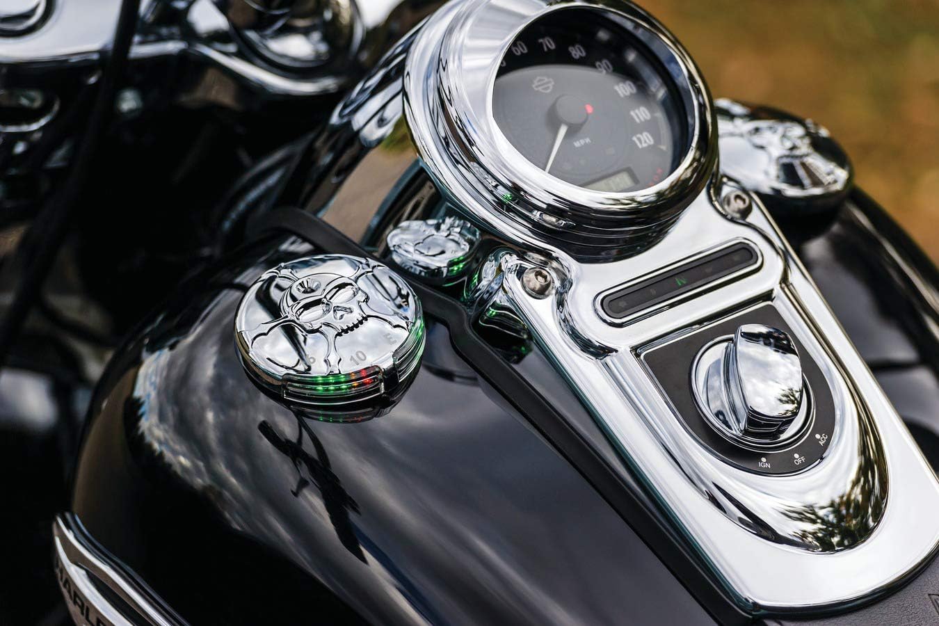 Kuryakyn 7357 Motorcycle Lighting Accent Accessory: Zombie Skull LED Fuel and Battery Gauge for 1988-2019 Harley-Davidson Motorcycles, Chrome medium