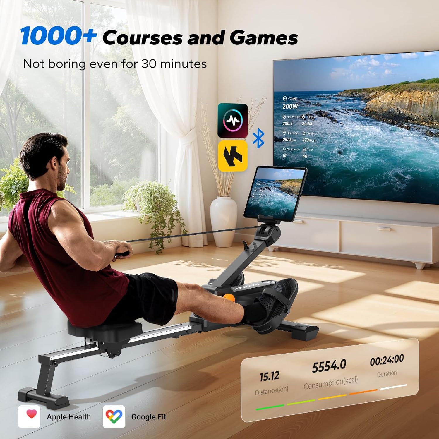 MERACH Foldable Rowing Machines for Home, Magnetic Rowing Machine with 16-Level, Compact Row Saves 20% Space, 350 LBS Load Capacity, Free MERACH App and 1000+ Champion Coaching Course & Games