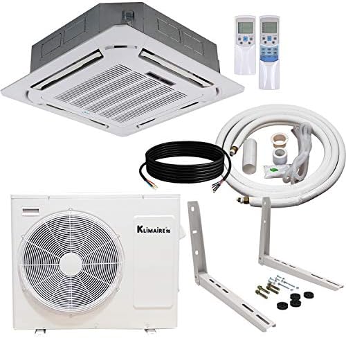 Klimaire 18,000 BTU Light Commercial Ceiling Cassette Inverter Heat Pump System with Installation Kit and Wall Mounting Bracket (208-230V)