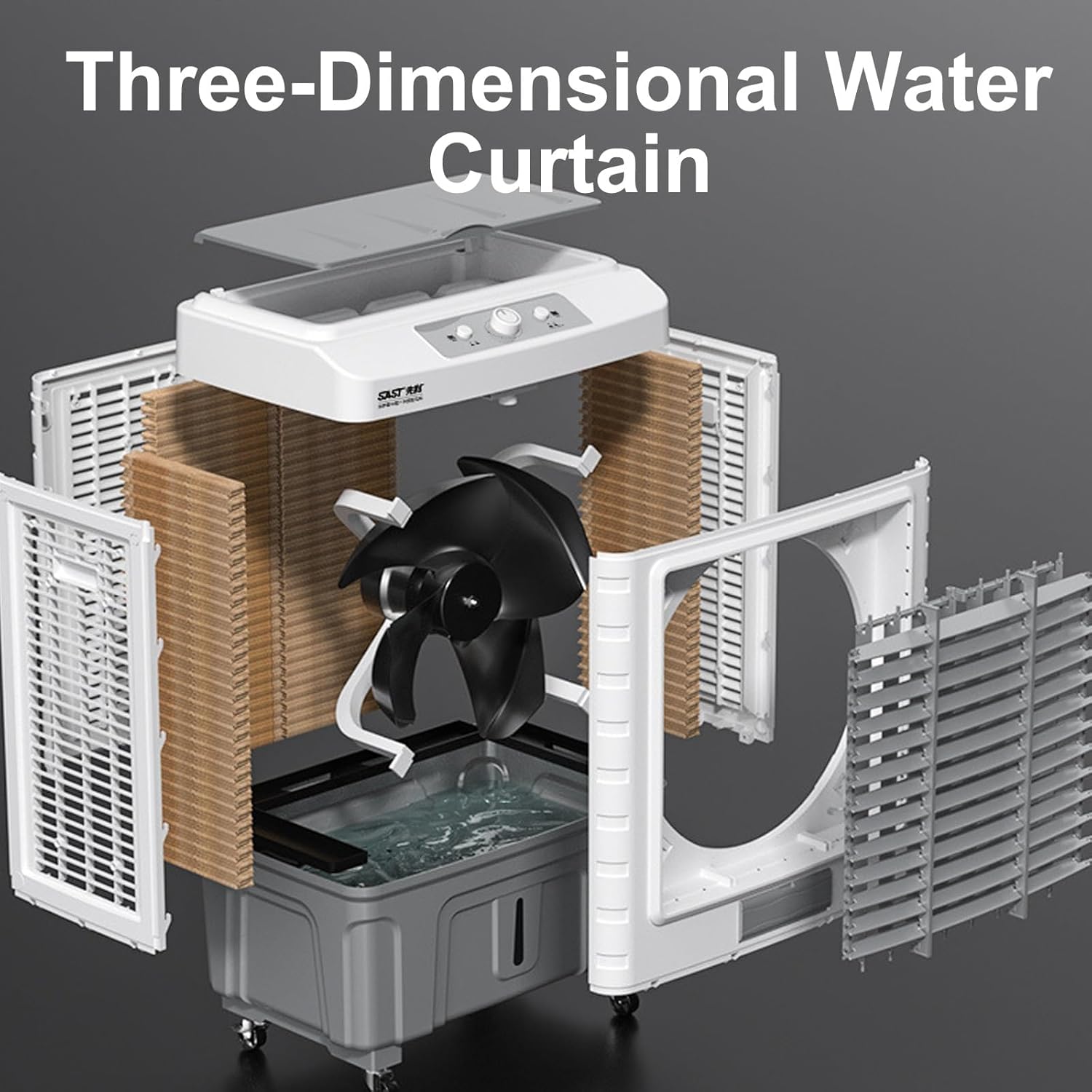 Water Cooler Fan 3 Speeds Portable Room Air Conditioner, Evaporative Air Cooler with Misting Function, 55L Evaporative Cooler Purifier