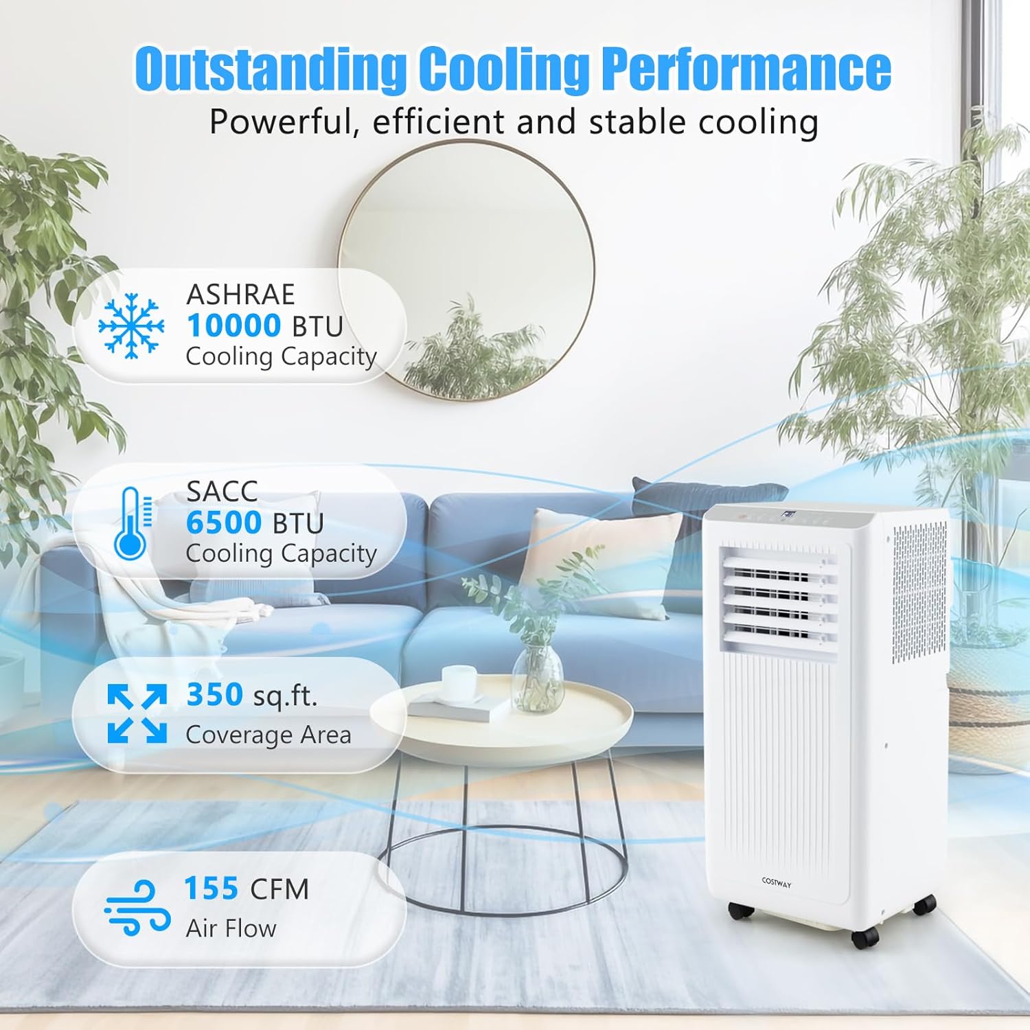 ARLIME 10000 BTU Portable Air Conditioner, 3-in-1 Freestanding Air Cooler w/Fan, Sleep Mode, Remote Control, 24H Timer & Window Installation Kit, AC Unit Cools up to 350 Sq.Ft. (10000 BTU)
