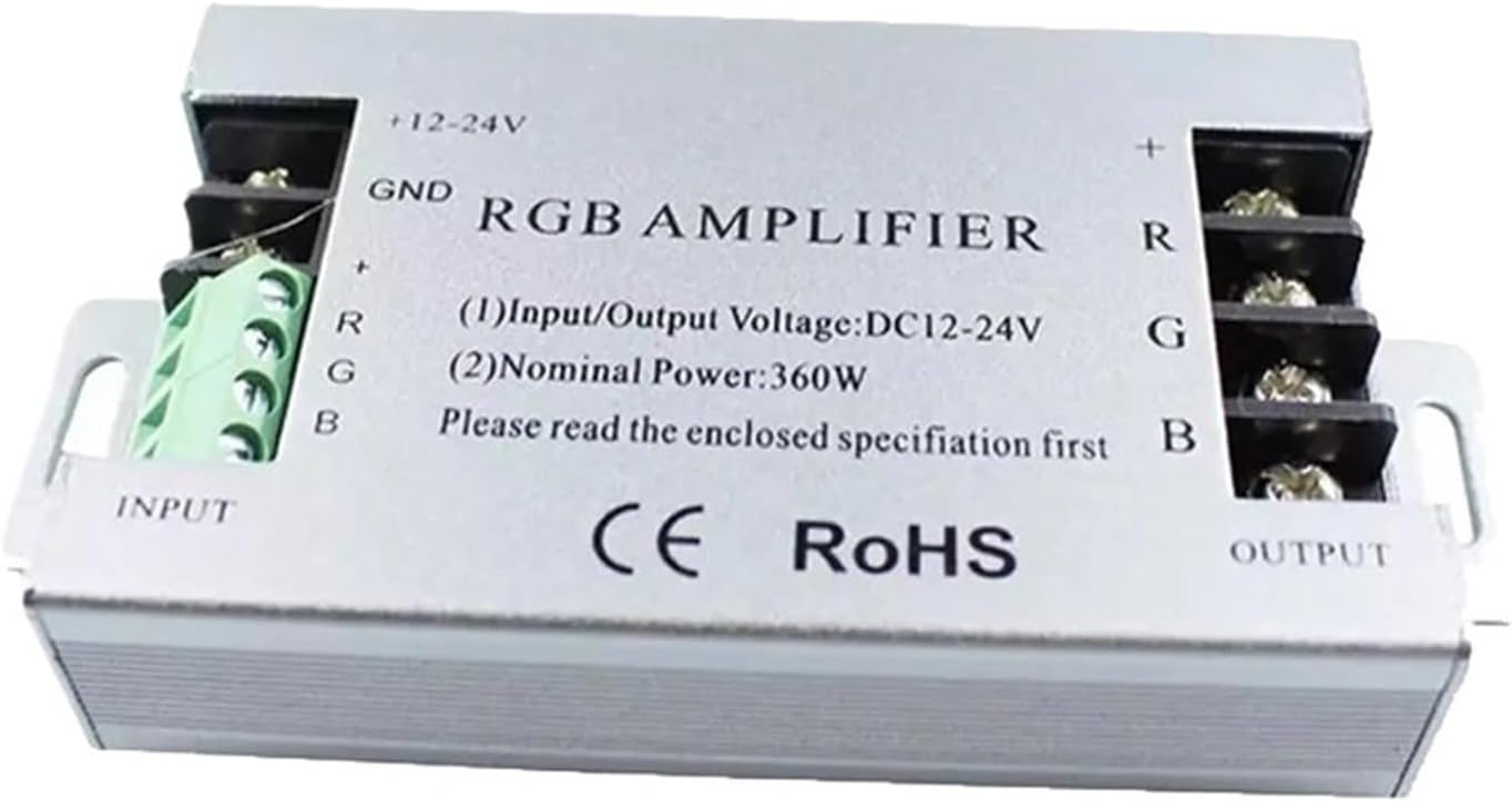 DC5V-24V Power Amplifier LED Light Strip Color Controller 12V30A Signal Aluminum/Black Repeater 360W(Silver)