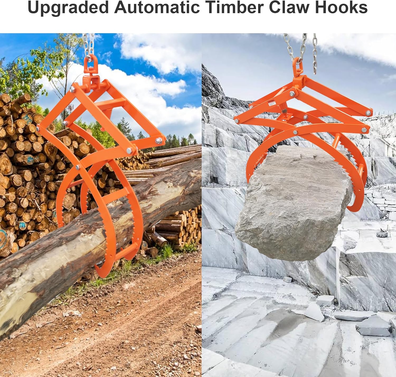 18 inch Automatic Log Lifting Tongs, Upgraded Auto-Grip/Release Heavy-Duty 4 Claw Log & Rock Tongs, Timber Claw Hooks Tools for Dragging & Lifting Logs Used as Tractor, ATVs and Trucks Accessories