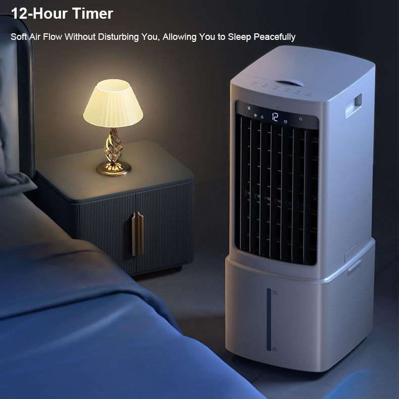 3-In-1 Swamp Cooler Fan, Evaporative Air Cooler With Display & Remote, Portable Air Conditioners with 2.4 Gal Tank, 4 Ice Packs, 3 Speeds, 3 Modes, 12H Timer For Bedroom