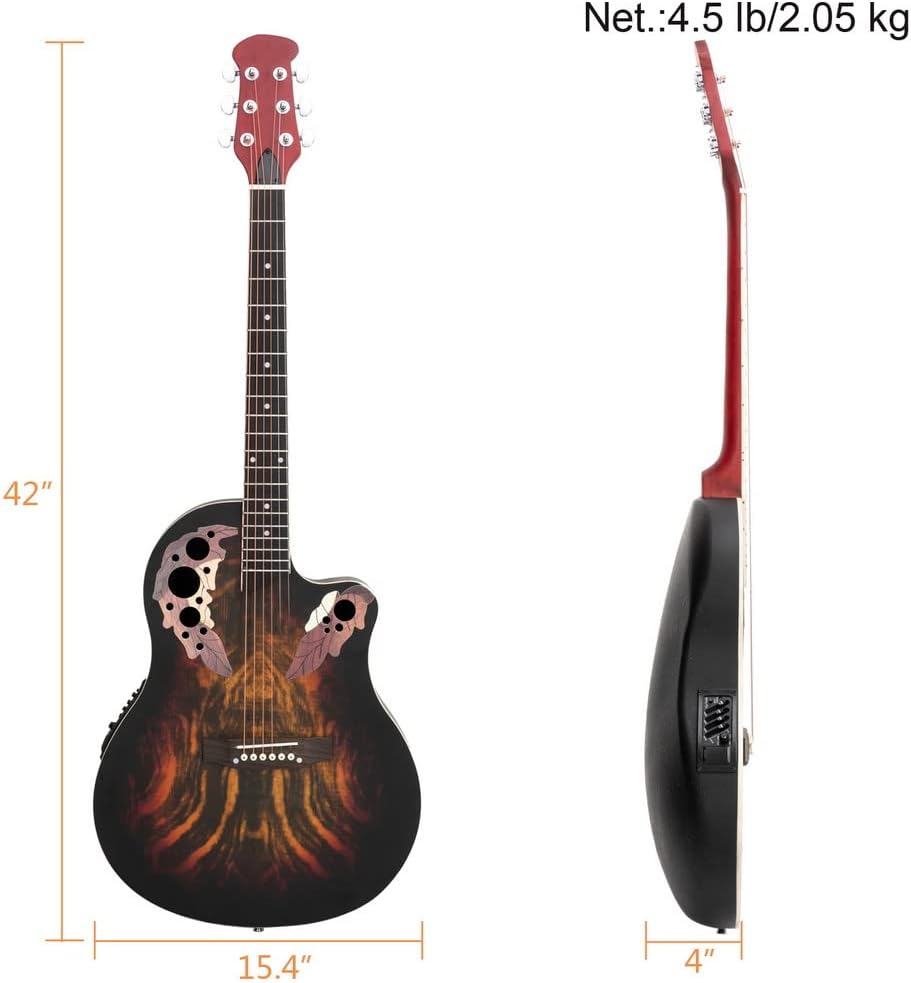 Ktaxon 41in Acoustic-Electric Guitar, 6 String Cutaway Guitar with EQ-7545R Bass Preamp with Four-Band EQ, Unique Round-back Design, Fantastic Touch, Accurate Tune and Unmatched Sound (Sunset)