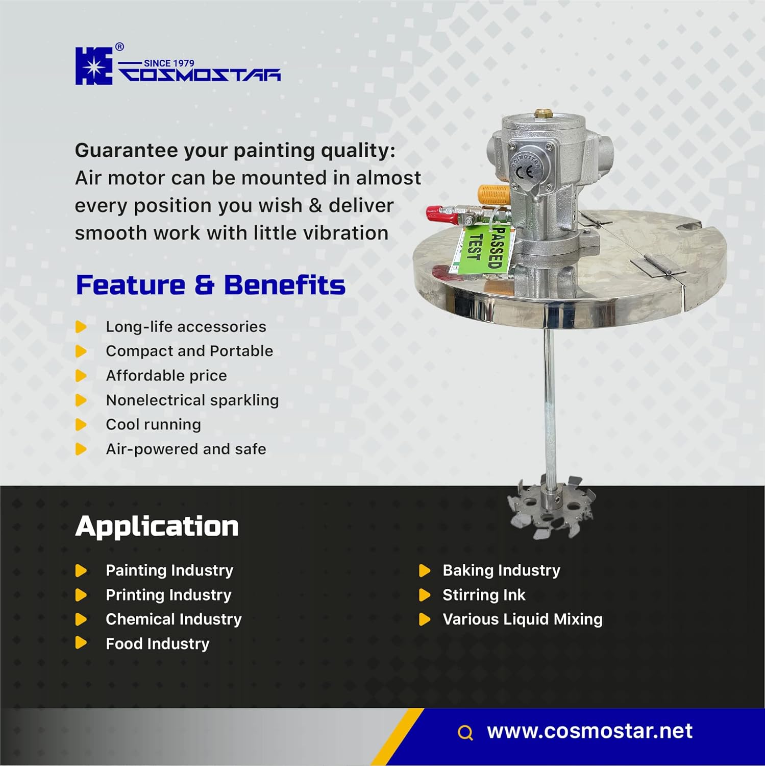 COSMOSTAR 5 Gallon Pneumatic Pail Agitator Paint Mixer | Drum Mixer | Pneumatic Bracket Mixer, Paint Stirring Machine Bracket Air Agitator Paint Mix Tool, Paint Agitator, Paint Mixing Machine