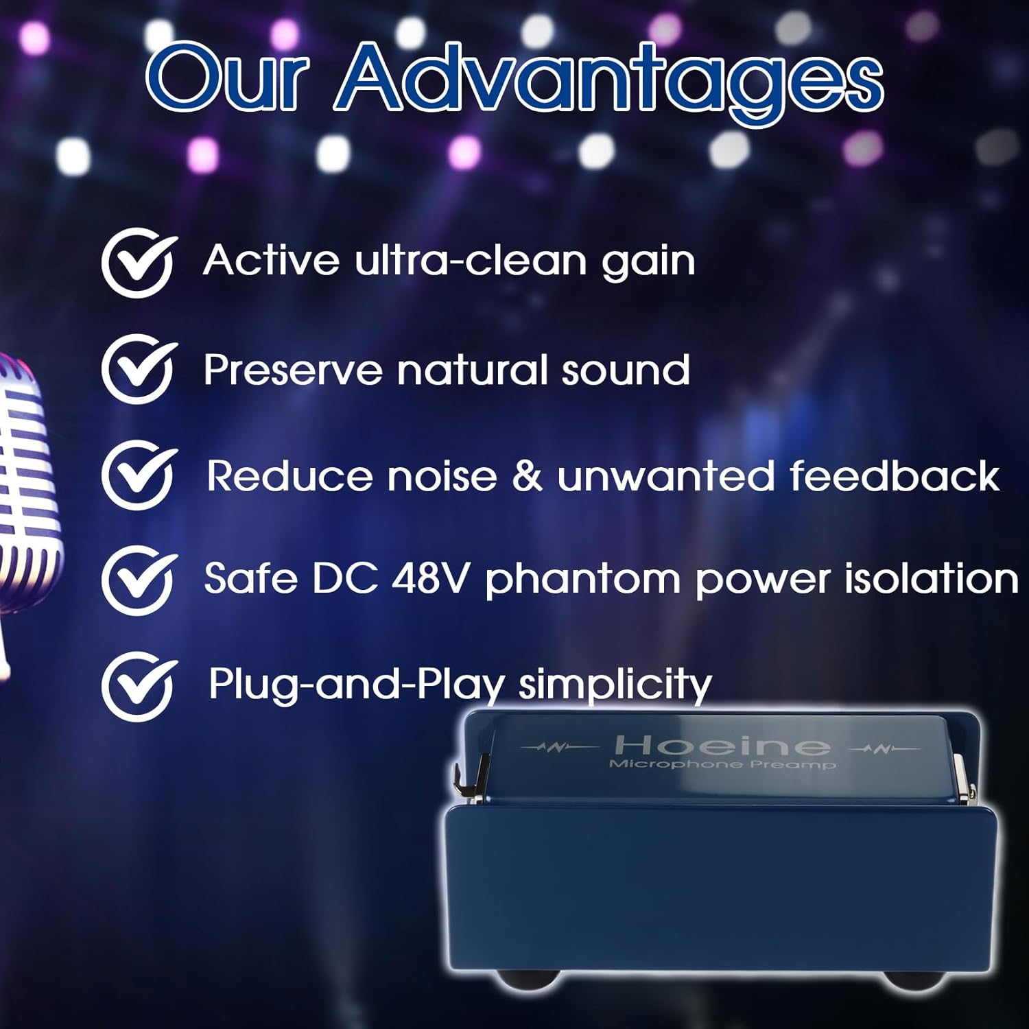 Microphone Preamp, Mic Preamp Amplifier with 25dB Ultra Clean Gain for Shure SM7B & Electro Voice RE20, Phantom Power Mic Booster for Podcasting, Studio Recording and Live Streaming