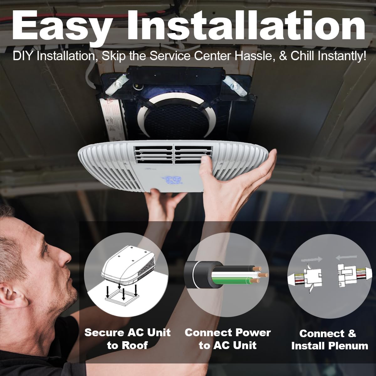 RecPro RV Air Conditioner 15K Ducted or Non-Ducted | Quiet AC | 110-120V | Heat Pump and Cooling | Easy Install | All-in-One Unit | For Camper, Fifth Wheel, Food Trucks (Non-Ducted, Black)