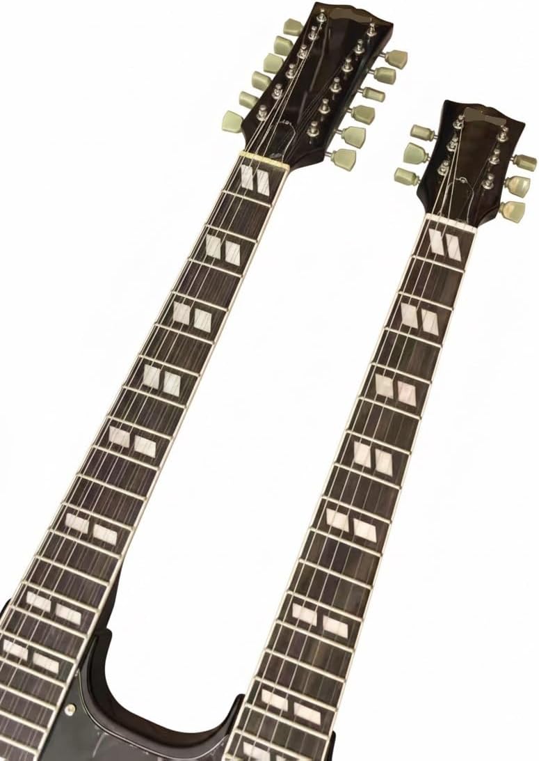 Double Neck Electric Guitar 12 String & 6 - Solid Mahogany Body & Rosewood Fretboard Dual Humbucker Pickups(Black)