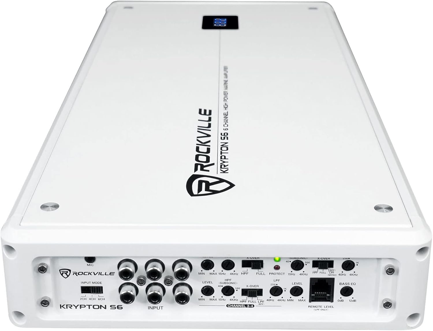 Rockville Krypton S6 2600W 6-Channel Marine/Boat Amplifier, Dyno-Certified RMS, PA Mic Included, Conformal Coated PCB, Adjustable Crossover, for Boat Audio Systems