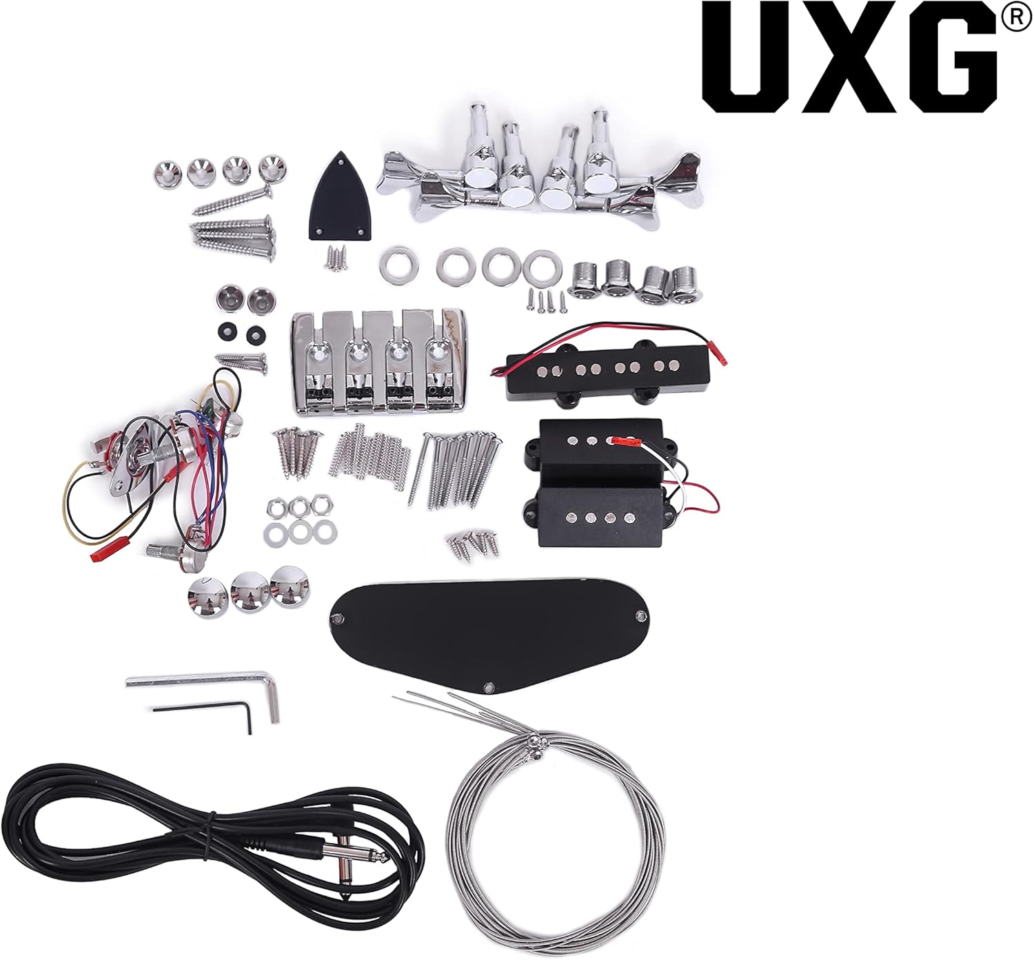 I-4 DIY Electric Bass Guitar Kits，Basswood body，Maple Neck and Rosewood Fingerboard，All Components Included，Natural